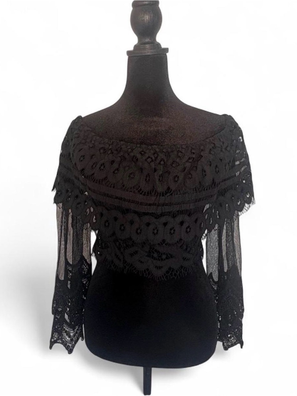 Black Lace Off-Shoulder Crop Top